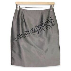 Ann Taylor Gray 100% Silk Floral Beaded Skirt  Size 4 Petite